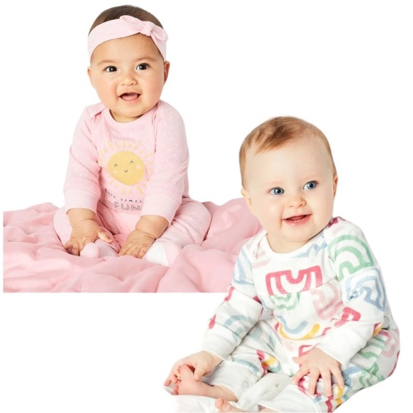 Carters Baby Girls 3pc Outfit Set Bodysuits Size 12 Months Jumpsuits Headwrap - Picture 3 of 13